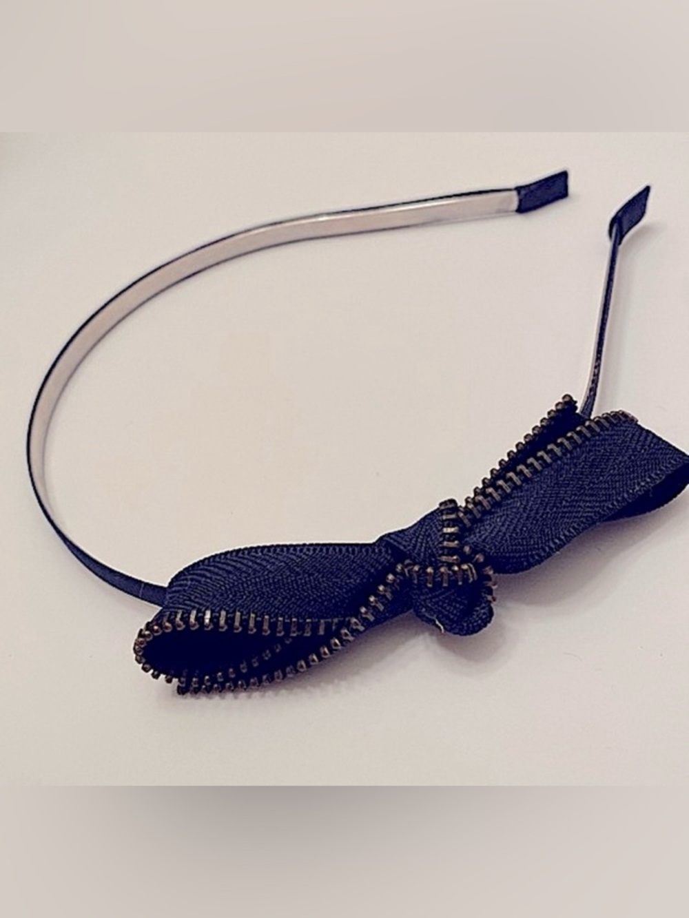 Blue Zipper Bow Trendy Edgy Headband